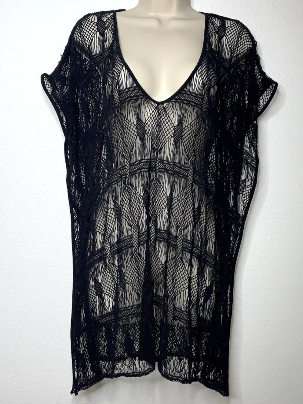 Victoria Secret Black MESH Crochet FISHNET SWIM COVER UP S Beach Pool Cruise Y2K